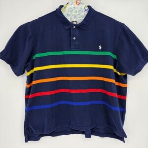Polo Ralph Lauren Shirt Mens 3XB Blue Striped Casual Short Sleeve Preppy